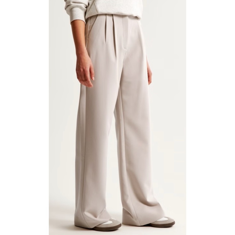 Abercrombie & Fitch Sloane Tailored Pleated Wide Leg Pants Taupe Brown Small NWT - Picture 3 of 11